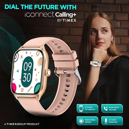 TIMEX iConnect Calling+ 2.01” TFT Display with 240x296 Pixel Resolution|Functional Crown|Bluetooth Calling|AI Voice Assist|100+ Sports Modes|100+ Watchfaces|Upto7 Days Battery(Normal Usage)-TWIXW504T - KRISHNA WATCH COMPANY
