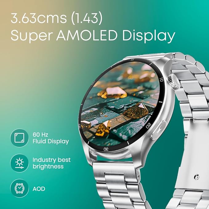 Fastrack Dezire FX1 PRO Fashion Smartwatch with 1.43" AMOLED Display with 466 * 466 Pixel Resolution|SingleSync BT Calling|AI Voice Assistant|100+ Sports Modes 38142WM01 - KRISHNA WATCH COMPANY