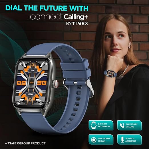 TIMEX iConnect Calling+ 2.01” TFT Display with 240x296 Pixel Resolution|Functional Crown|Bluetooth Calling|AI Voice Assist|100+ Sports Modes|100+ Watchfaces|Upto7 Days Battery(Normal Usage)-TWIXW501T - KRISHNA WATCH COMPANY