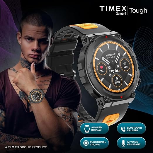 TIMEX Tough 1.43” Round AMOLED Rugged Smartwatch with 466x466 Pixel Resolution| Functional Crown|Bluetooth Calling| Metallic Body|Always On Display|AI Voice Assist|100+ Sports Modes TWTXW601T - KRISHNA WATCH COMPANY