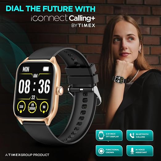 TIMEX iConnect Calling+ 2.01” TFT Display with 240x296 Pixel Resolution|Functional Crown|Bluetooth Calling|AI Voice Assist|100+ Sports Modes|100+ Watchfaces|Upto7 Days Battery(Normal Usage)-TWIXW503T - KRISHNA WATCH COMPANY