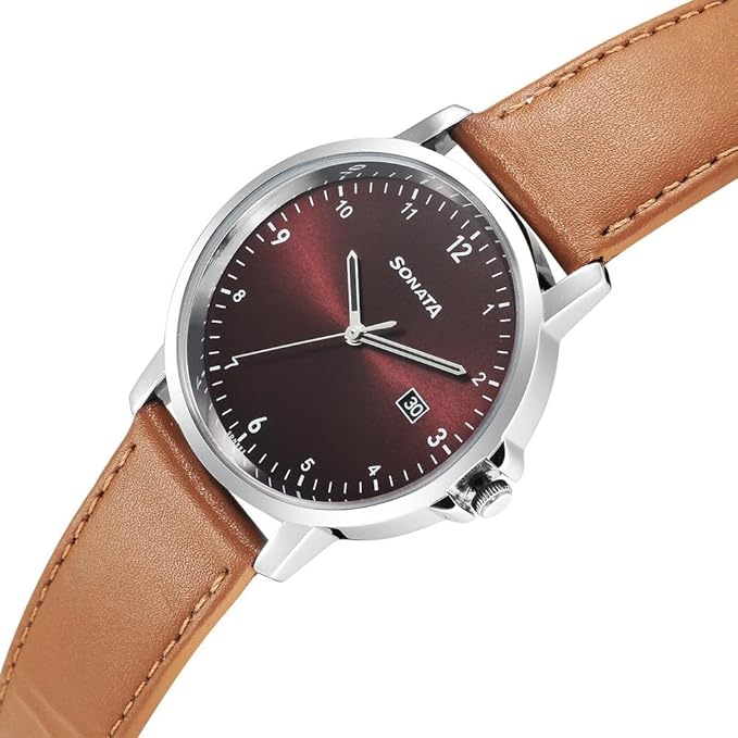 Sonata Quartz Analog with Date Brown Dial Watch for Men-77083SL09 - KRISHNA WATCH COMPANY