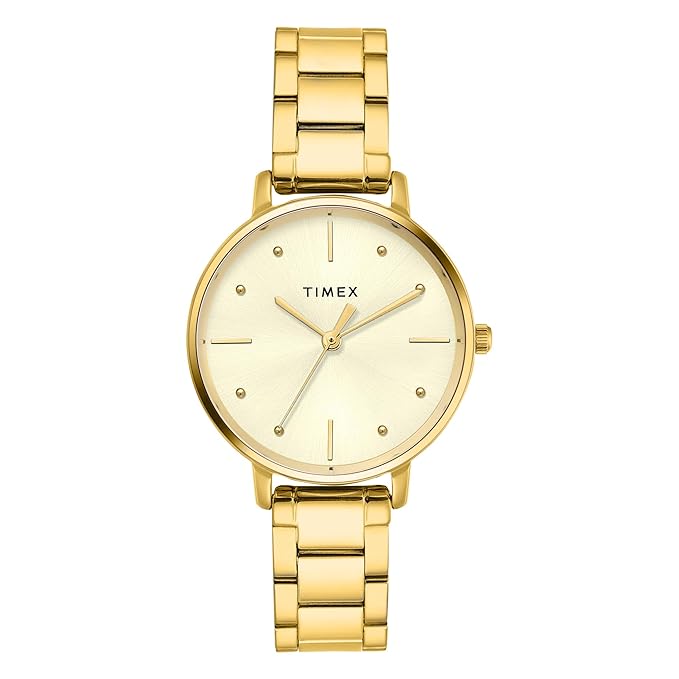 TIMEX Champagne Round Dial Analog Women's Watch - TWEL15829 - KRISHNA WATCH COMPANY