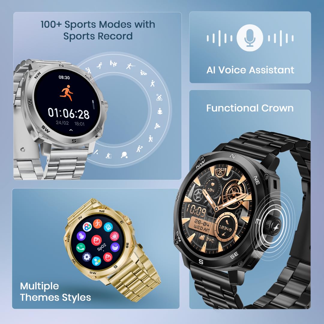 Fastrack Radiant FX3 with 3.63 CM AMOLED Display with Functional Crown,SingleSync BT Calling,AI Voice Assistant 38124nm01 - KRISHNA WATCH COMPANY