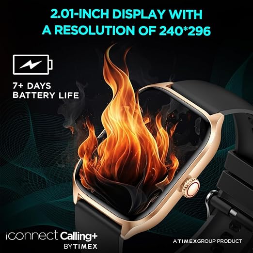 TIMEX iConnect Calling+ 2.01” TFT Display with 240x296 Pixel Resolution|Functional Crown|Bluetooth Calling|AI Voice Assist|100+ Sports Modes|100+ Watchfaces|Upto7 Days Battery(Normal Usage)-TWIXW503T - KRISHNA WATCH COMPANY