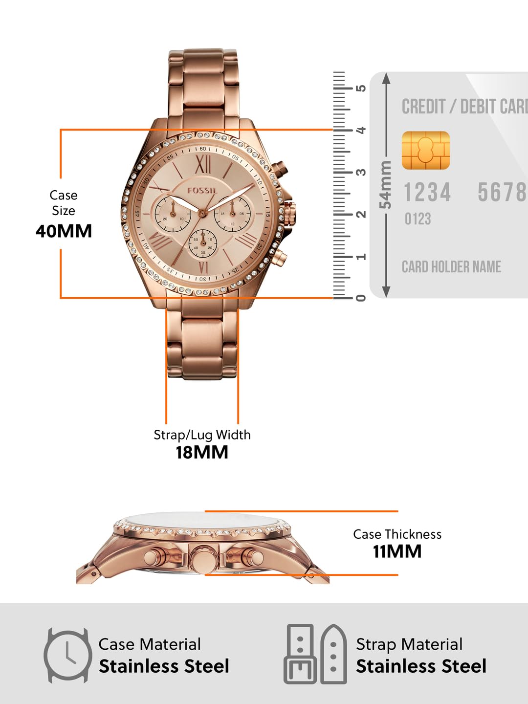 FOSSIL Modern Courier Chronograph Rose Gold-Tone Stainless Steel Watch BQ3377 - KRISHNA WATCH COMPANY