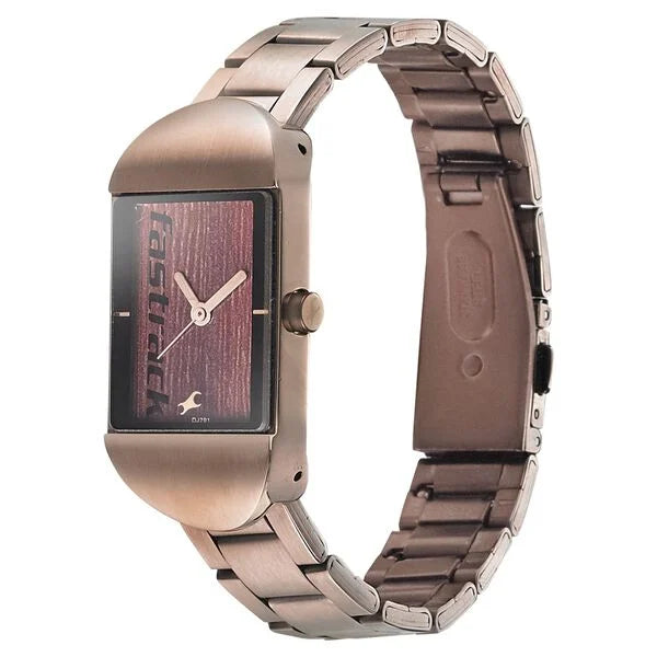 Fastrack Go Skate Quartz Analog Brown Dial Stainless Steel Strap Watch for Girls ns6201km02 / 6201km02 - KRISHNA WATCH COMPANY
