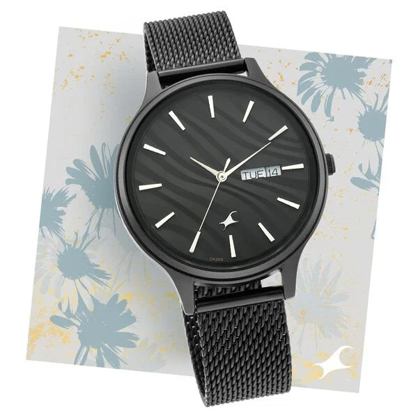 Fastrack Ruffles Quartz Analog with Day and Date Black Dial Stainless Steel Strap Watch for Girls ns6207nm01 / 6207nm01 - KRISHNA WATCH COMPANY