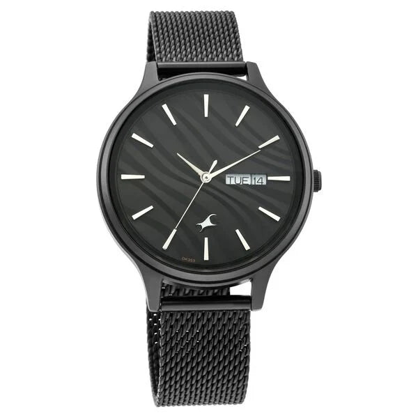 Fastrack Ruffles Quartz Analog with Day and Date Black Dial Stainless Steel Strap Watch for Girls ns6207nm01 / 6207nm01 - KRISHNA WATCH COMPANY