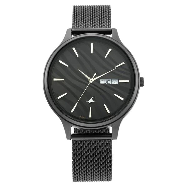 Fastrack Ruffles Quartz Analog with Day and Date Black Dial Stainless Steel Strap Watch for Girls ns6207nm01 / 6207nm01 - KRISHNA WATCH COMPANY