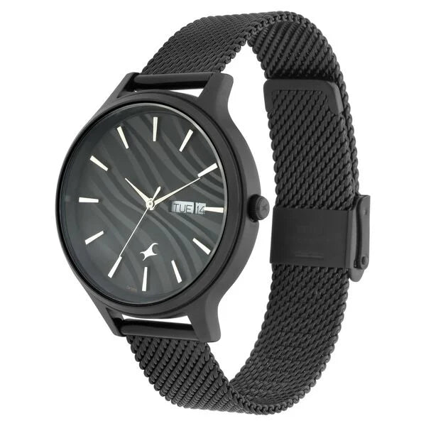 Fastrack Ruffles Quartz Analog with Day and Date Black Dial Stainless Steel Strap Watch for Girls ns6207nm01 / 6207nm01 - KRISHNA WATCH COMPANY
