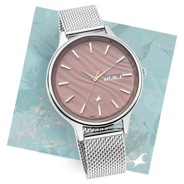 Fastrack Ruffles Quartz Analog with Day and Date Pink Dial Watch for Girls - 6207SM01 - KRISHNA WATCH COMPANY