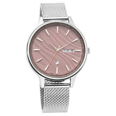 Fastrack Ruffles Quartz Analog with Day and Date Pink Dial Stainless Steel Strap Watch for Girls NR6207NM01