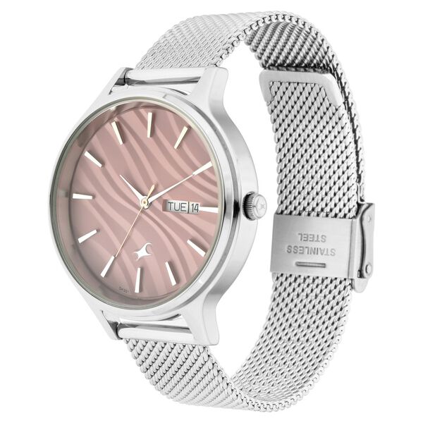 Fastrack Ruffles Quartz Analog with Day and Date Pink Dial Stainless Steel Strap Watch for Girls NR6207NM01 - KRISHNA WATCH COMPANY