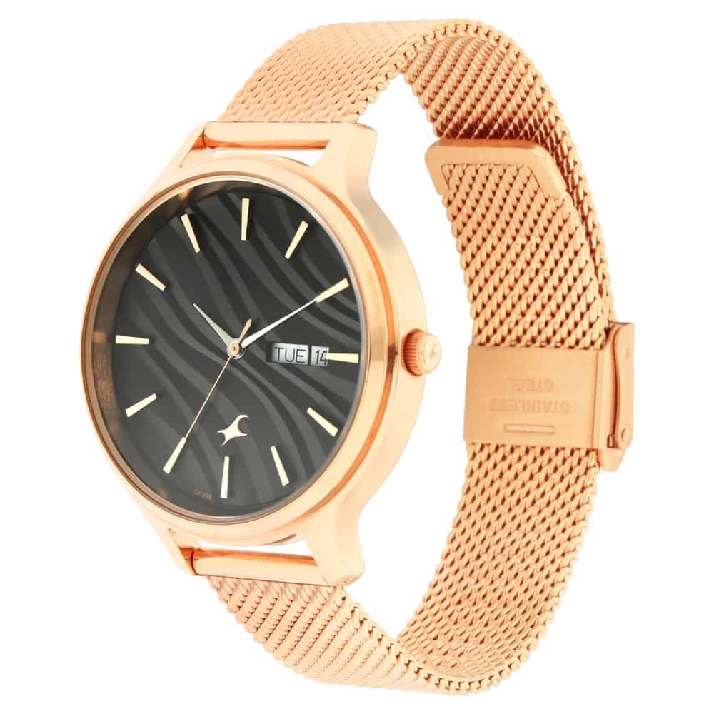 FASTRACK - RUFFLES BLACK DIAL METAL MESH STRAP WATCH 6207WM01 - KRISHNA WATCH COMPANY