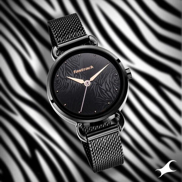 Fastrack Animal Print Quartz Analog Black Dial Stainless Steel Strap Watch for Girls nr6221nm02 / 6221nm02 - KRISHNA WATCH COMPANY