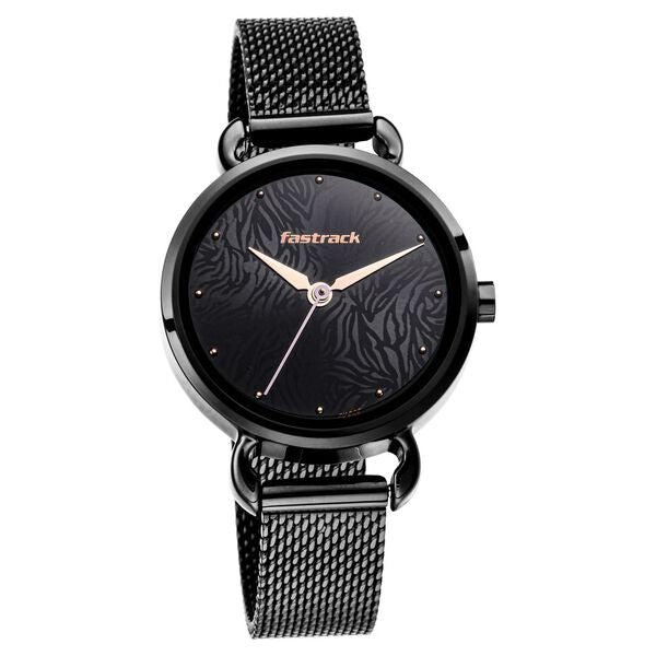 Fastrack Animal Print Quartz Analog Black Dial Stainless Steel Strap Watch for Girls NS6221NM02 - KRISHNA WATCH COMPANY