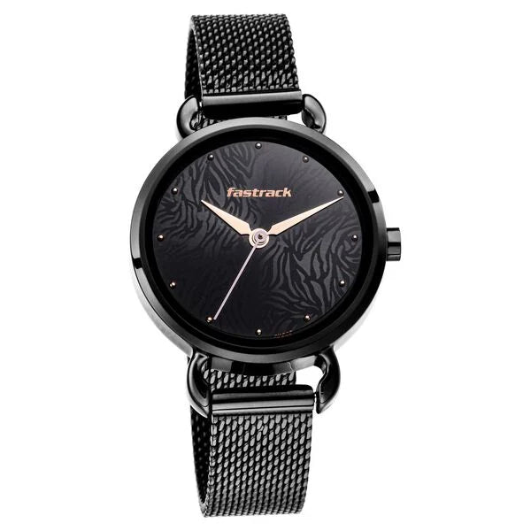 Fastrack Animal Print Quartz Analog Black Dial Stainless Steel Strap Watch for Girls nr6221nm02 / 6221nm02 - KRISHNA WATCH COMPANY