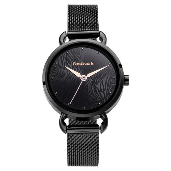 Fastrack Animal Print Quartz Analog Black Dial Stainless Steel Strap Watch for Girls nr6221nm02 / 6221nm02 - KRISHNA WATCH COMPANY