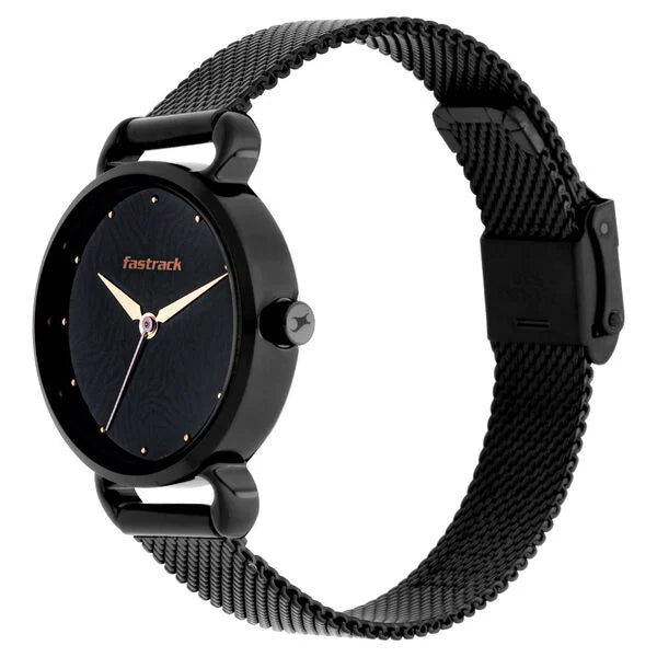 Fastrack Animal Print Quartz Analog Black Dial Stainless Steel Strap Watch for Girls nr6221nm02 / 6221nm02 - KRISHNA WATCH COMPANY