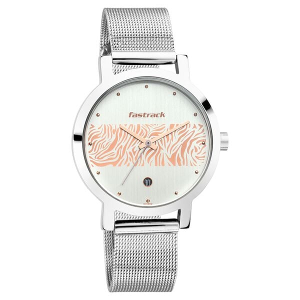 Fastrack Animal Print Stainless Steel Strap Watch for Girls - 6222SM03 - KRISHNA WATCH COMPANY