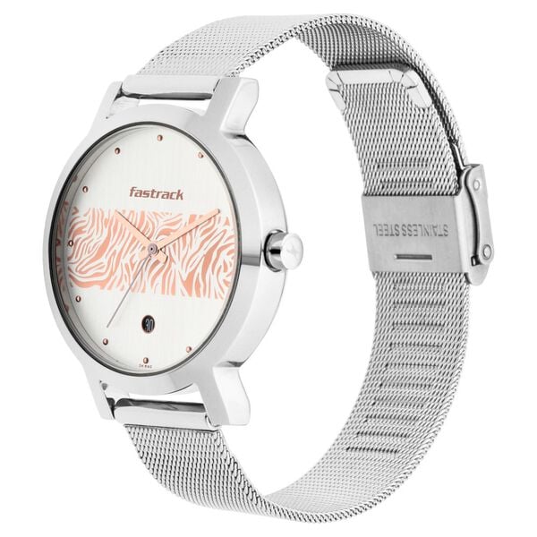 Fastrack Animal Print Stainless Steel Strap Watch for Girls - 6222SM03 - KRISHNA WATCH COMPANY