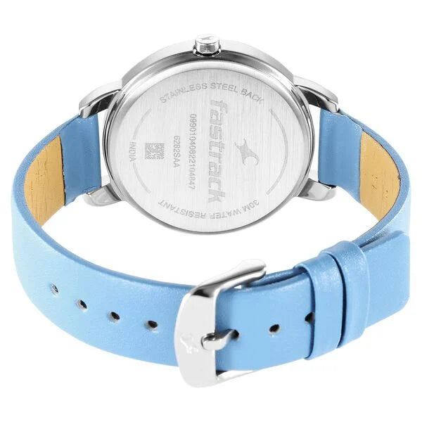 Fastrack Stunners Quartz Analog Blue Dial Leather Strap Watch for Girls - 6282SL01