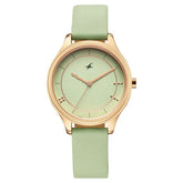 Fastrack Stunners Quartz Analog Green Dial Green Leather Strap Watch For Girls 6296wl02