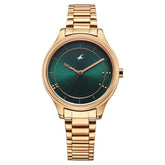 Fastrack Stunners Quartz Analog Green Dial Rose Gold Metal Strap Watch For Girls - NT6296WM02