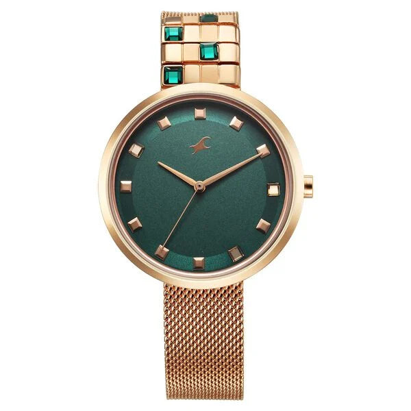 Fastrack Fleek Quartz Analog Green Dial Stainless Steel Strap Watch for Girls - 6300WM02 - KRISHNA WATCH COMPANY