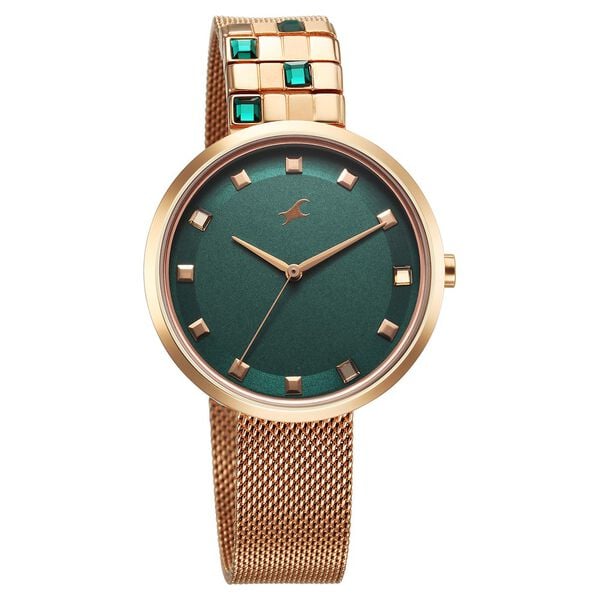 Fastrack Fleek Quartz Analog Green Dial Stainless Steel Strap Watch for Girls 6300wm02