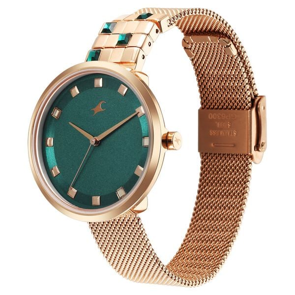 Fastrack Fleek Quartz Analog Green Dial Stainless Steel Strap Watch for Girls - 6300WM02 - KRISHNA WATCH COMPANY
