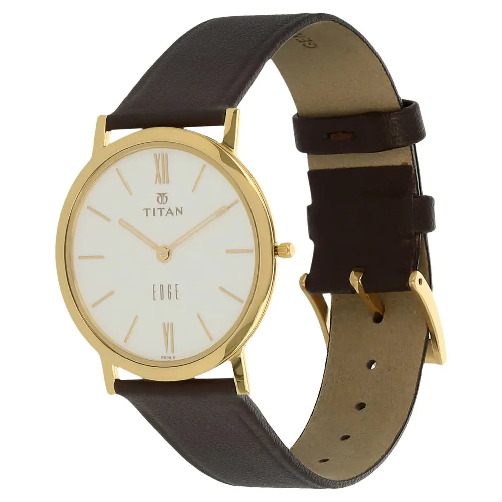 Titan Edge White Dial Brown Leather Strap Watch 679YL01 - KRISHNA WATCH COMPANY