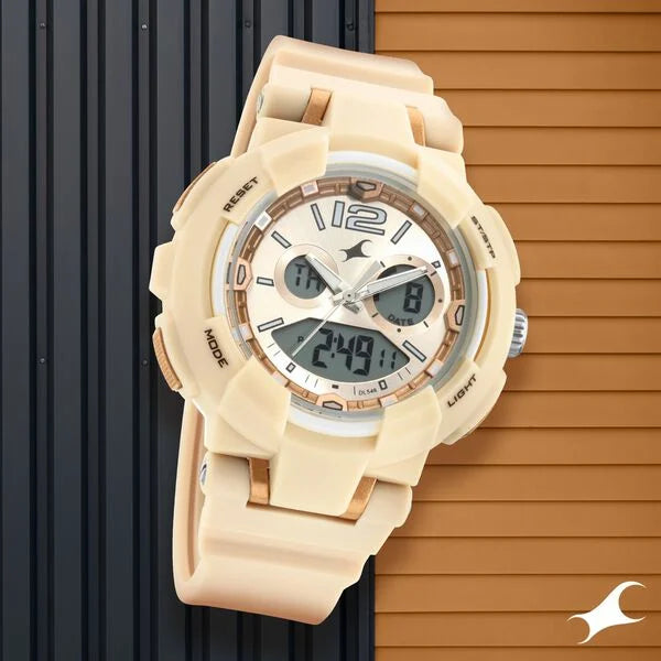 Fastrack Street Line Quartz Analog Digital Off White Dial PU Strap Watch for Girls nr68016pp03 - KRISHNA WATCH COMPANY