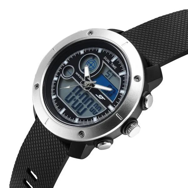 SF Zest Quartz Analog Digital Dial Black Polyurethane Strap Watch For Men 77131pp02w - KRISHNA WATCH COMPANY