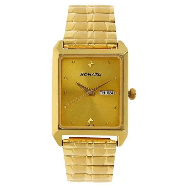 Sonata Quartz Analog Champagne Dial Stainless Steel Strap Watch for Men ns7007ym05 - KRISHNA WATCH COMPANY