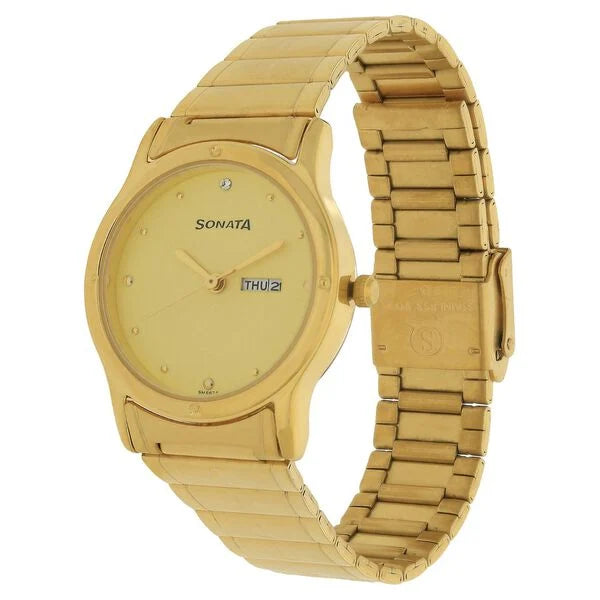 Champagne Dial Golden Stainless Steel Strap Watch - 7023YM09 - KRISHNA WATCH COMPANY