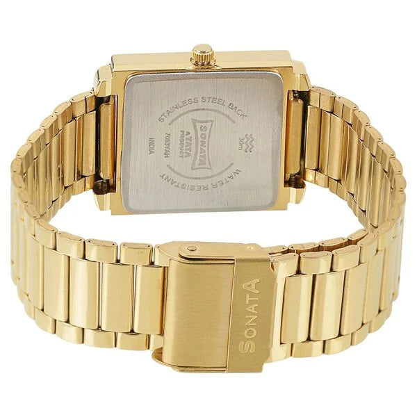 Sonata Quartz Analog Champagne Dial Metal Strap Watch for Men - 7053YM02 - KRISHNA WATCH COMPANY