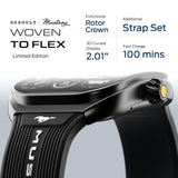 GOBOULT Mustang Muscle Smart Watch 2.01'' 3D Curved Display, Convertible Strap, Premium Metallic Crown, BT Calling, 600 Nits Brightness, AI Assistant, IP68 (Extra Starp, Black Fury)