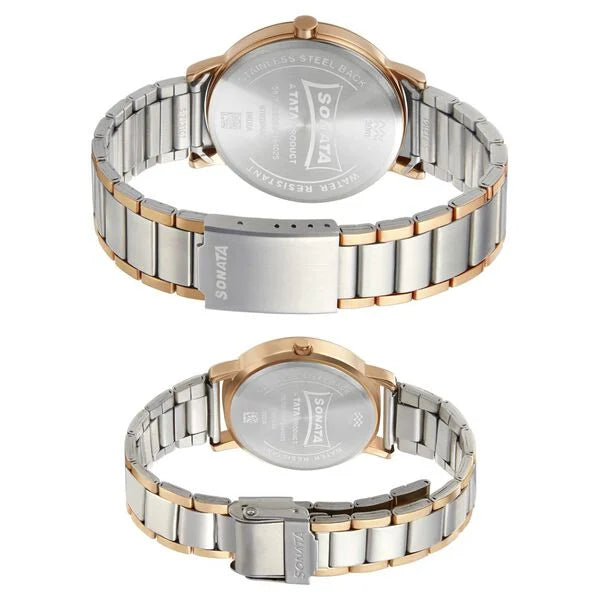 Sonata Quartz Analog with Date White Dial Metal Strap Watch for Couple 713187029KM019P - KRISHNA WATCH COMPANY
