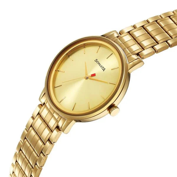 Sonata Utsav Quartz Analog Champagne Dial Watch for Men 7131ym01 - KRISHNA WATCH COMPANY