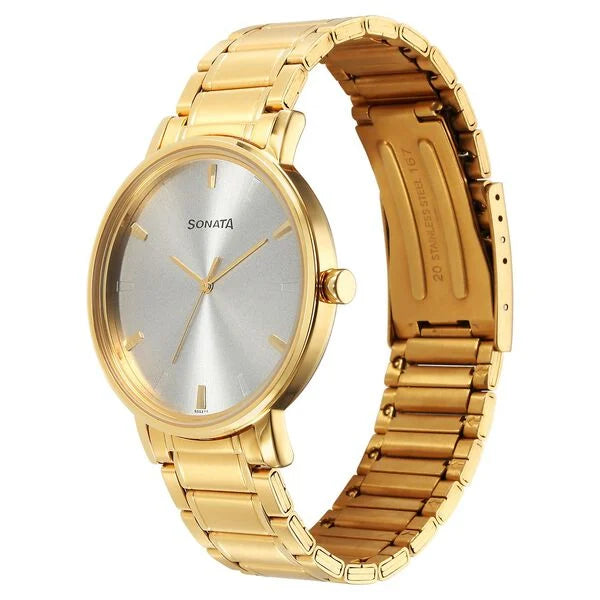 Sonata Utsav Quartz Analog Silver Dial Stainless Steel Strap Watch for Men 7131YM02 - KRISHNA WATCH COMPANY