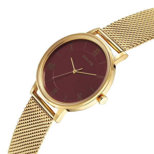 Sonata Utsav Quartz Analog Red Dial Stainless Steel Strap Watch for Men 7131ym03 - KRISHNA WATCH COMPANY