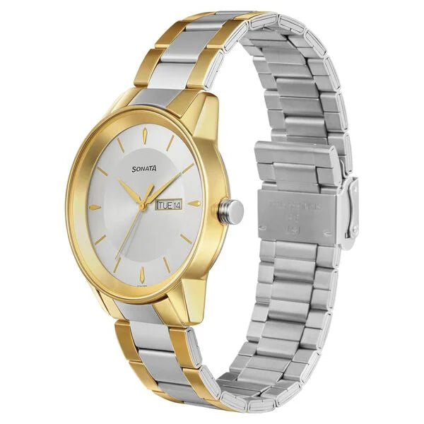 Sonata Quartz Analog with Day and Date Silver Dial Watch for Men - 7133BM03 - KRISHNA WATCH COMPANY
