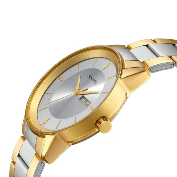 Sonata Quartz Analog with Day and Date Silver Dial Watch for Men - 7133BM03 - KRISHNA WATCH COMPANY