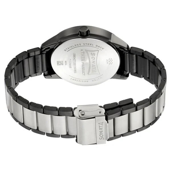 Sonata Quartz Analog Black Dial Metal Strap Watch for Men - 7133KM03 - KRISHNA WATCH COMPANY