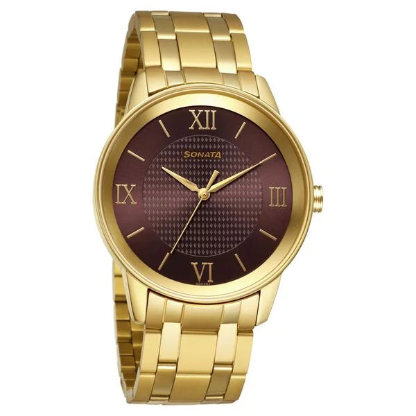 Sonata Quartz Analog Brown Dial Watch for Men - 7133YM03 - KRISHNA WATCH COMPANY