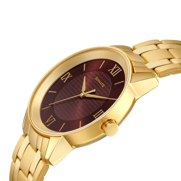 Sonata Quartz Analog Brown Dial Watch for Men - 7133YM03 - KRISHNA WATCH COMPANY