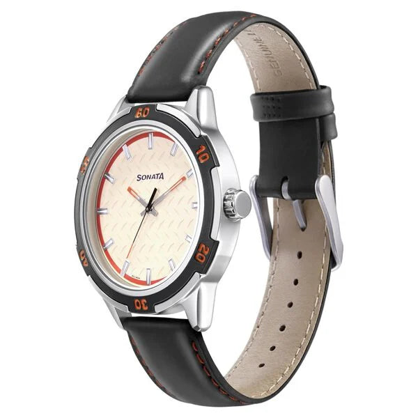 Sonata Quartz Analog White Dial Leather Strap Watch for Men - 7138KL01 - KRISHNA WATCH COMPANY