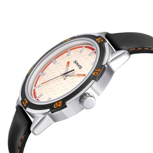 Sonata Quartz Analog White Dial Leather Strap Watch for Men - 7138KL01 - KRISHNA WATCH COMPANY